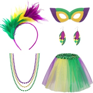 image:imageBABEYOND Mardi Gras Costume Accessories Set for Women Fascinator Tutu Skirt Masquerade Mask Necklaces Earrings Carnival PartyColorful