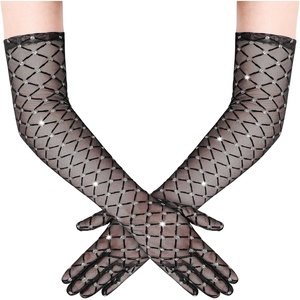 image:imageBABEYOND Mesh Gloves for Women  Sheer Gloves Sparkly Long Vintage Evening Stretchy Costumes Accessories for Prom WeddingBlack