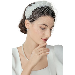 image:imageBABEYOND Mesh Veil Headband for Women  Tea Party 1920s Fascinator Face Veil Headpiece for Bridal WeddingWhite