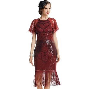 image:imageBABEYOND Womens Gatsby Dress 1920s Flapper Short Dress Sequin Beaded Fringe Dress for PartyWine Red