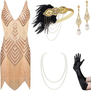 image:imageBABEYOND Womens 1920s Flapper Dress V Neck Slip Dress Roaring 20s Great Gatsby Dress for Party2 Set  Rose Gold