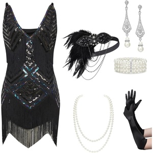 image:imageBABEYOND Womens 1920s Flapper Dress V Neck Slip Dress Roaring 20s Great Gatsby Dress for PartySet  Black