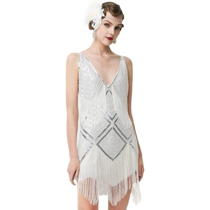 image:imageBABEYOND Womens 1920s Flapper Dress V Neck Slip Dress Roaring 20s Great Gatsby Dress for PartyWhite