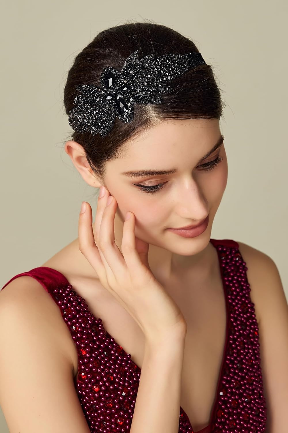 image:imageBABEYOND Flapper Headpiece for Women  Flapper Headband 1920s Gatsby Headpiece Vintage Accessories for WomenBlack