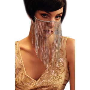 image:imageBABEYOND Crystal Rhinestone Fringe Masquerade Mask Chain Costume Headwear Mardi Gras MaskSilver