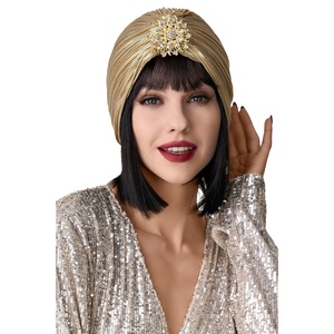 image:imageBABEYOND Womens Turban Hat with Crystal Vintage Head Wrap Knit Pleated Turban GoldGold