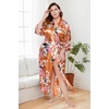 image:imageBABEYOND Womens Kimono Robe Long Satin Robes with Peacock and Blossoms Printed Kimono NightgownCaramel