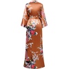 image:imageBABEYOND Womens Kimono Robe Long Satin Robes with Peacock and Blossoms Printed Kimono NightgownCaramel