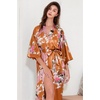 image:imageBABEYOND Womens Kimono Robe Long Satin Robes with Peacock and Blossoms Printed Kimono NightgownCaramel