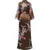 image:imageBABEYOND Womens Kimono Robe Long Satin Robes with Peacock and Blossoms Printed Kimono NightgownCoffee