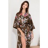 image:imageBABEYOND Womens Kimono Robe Long Satin Robes with Peacock and Blossoms Printed Kimono NightgownCoffee